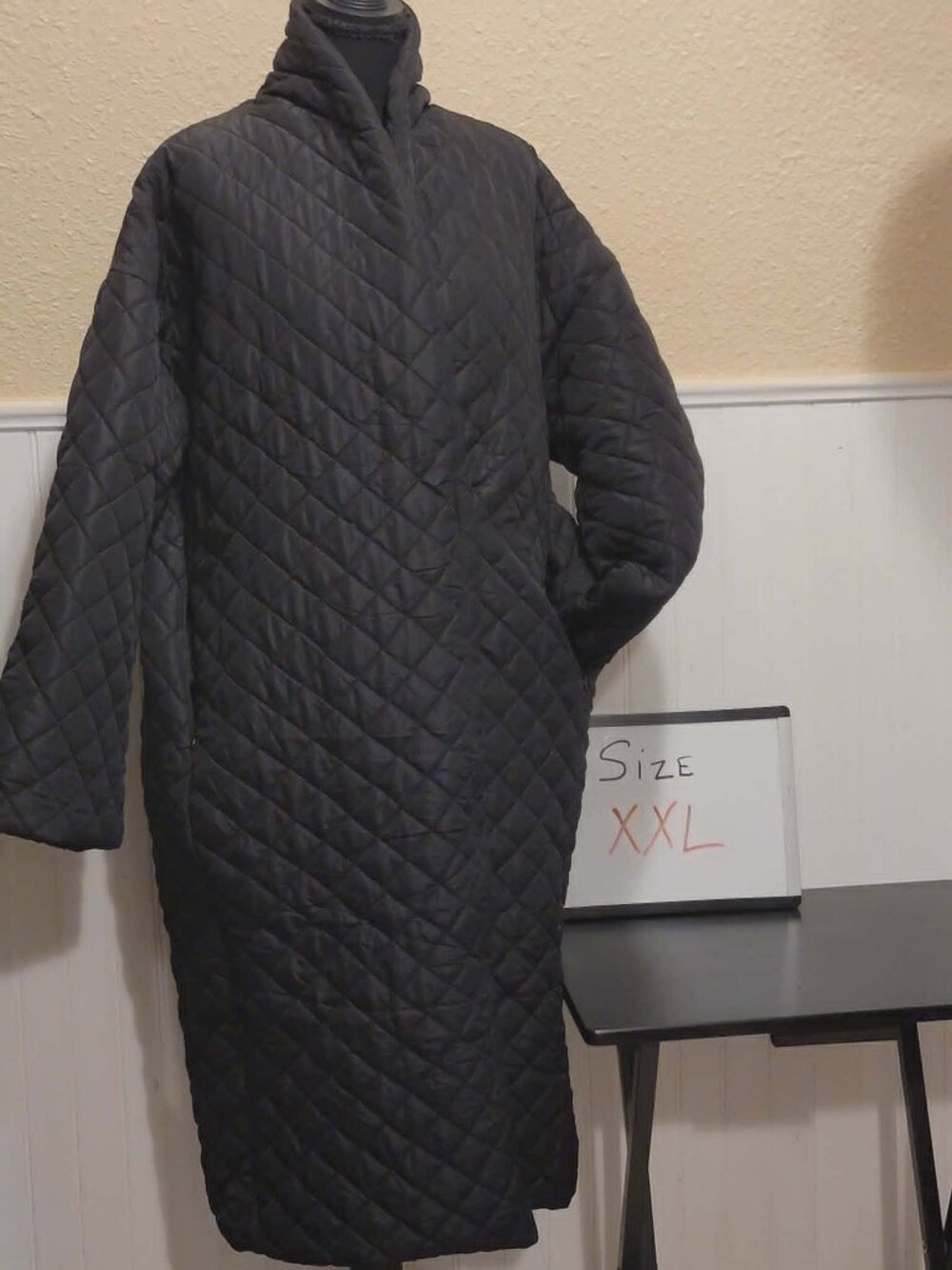 Soft Black Quilted Long Coat Size XXL fits more like 1X